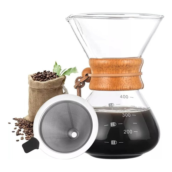 Cafetera Chemex 400ml Vidrio Con Filtro De Acero Inoxidable