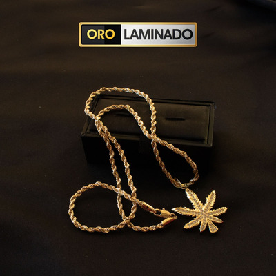 Collar + Dije Oro Laminado Hoja Marihuana Swarovski