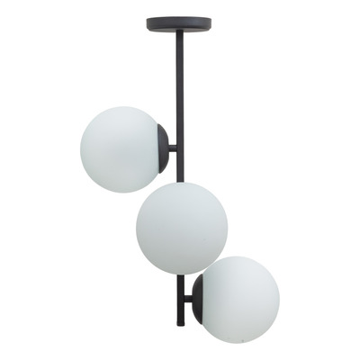 Plafon 3 Luces Vertical Elyn E27 Negro Globo Opal 15cm 