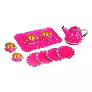 Kit De Chá Infantil Metal 14 Pcs Bolinhas Childrens Tea Set