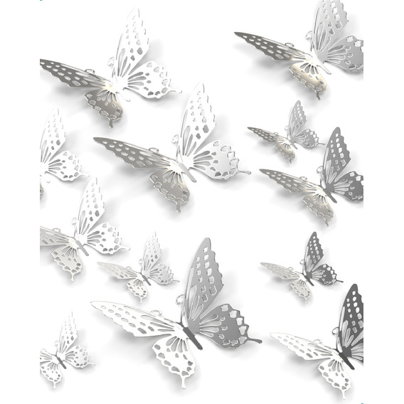 12 Mariposas Decorativas 3d Troquel Metalizadas Adhesivas