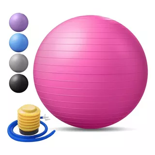 Bola Pilates Suiça Yoga 65cm Ginástica Abdominal C/ Bomba Cor Rosa