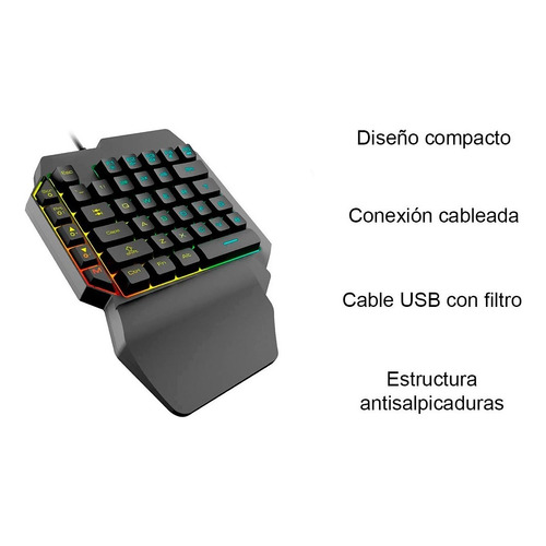 Teclado Gamer One Hand Tactical Semi Mecanico Rgb 2.0 Skyway Color del teclado Negro