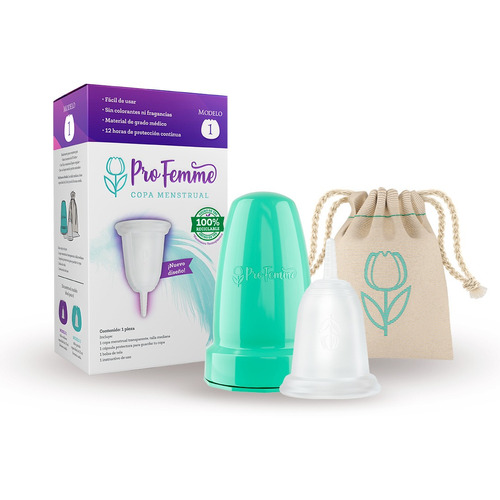 Profemme Copa Menstrual Ecológica Mediana con Bolsa y Cápsula de Plástico Protectora
