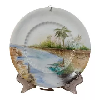 Antigo Prato De Parede Em Porcelana Pintado A Mão - R 10541