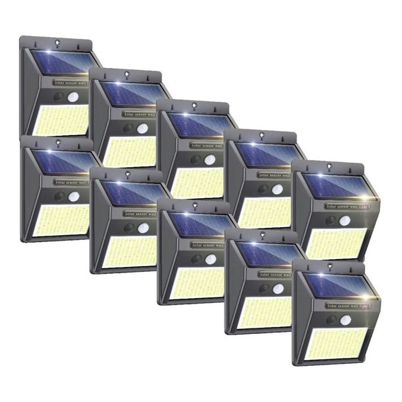 Pack X10 Lampara Foco Led Solar Sensor De Movimiento -unilux