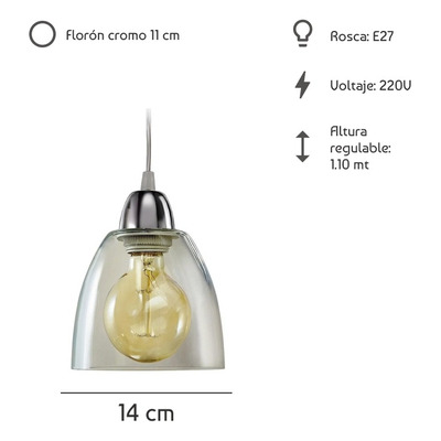 Colgante 1 Luz Vidrio Transparente Vintage 15cm Apto Led