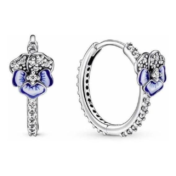 Aros Pandora De Flor Pensamiento Azul 