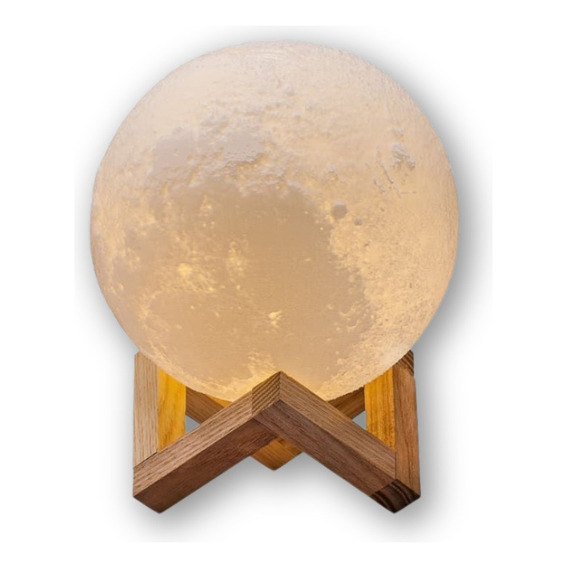 Lampara Humidificador De Luna 3d Con Base De Madera