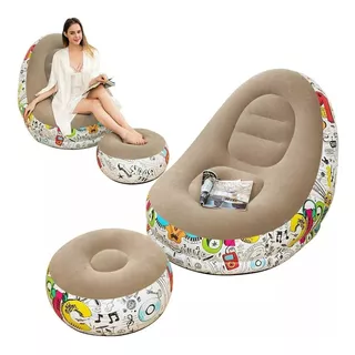 Sillon Inflable Sofa Puff Portatil Reposapies Estampado Aire