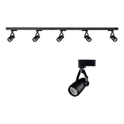 Riel Tracker 2 Metros Con 5 Spot Cabezal Toc Negro Gu10 Cie