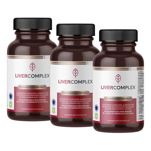 Suplemento en cápsula Swiss Nature Labs  Linea Wellness / Liver Complex Liver Complex l-cisteína en frasco de 70g 60 un pack x 3 u