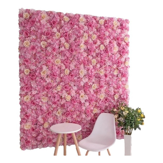 5 Panel Muro Flores Artificiales Pared Floral Rosa Hortensia