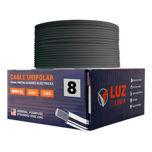 Cable Eléctrico Calibre 8 Caja Con 50m Thw Negro, Marca Luz En Linea