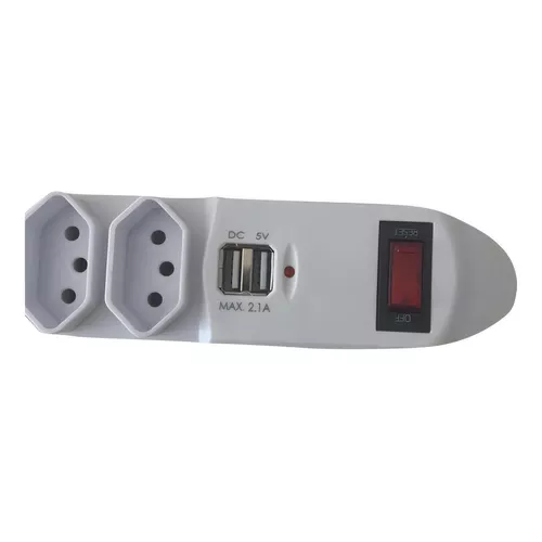 Multicontacto de 6 tomas Extensão Elétrica 6 Tomadas Com 2 Portas Usb 7906  con usb color blanco largo del cable de 150cm 10A 127V/220V