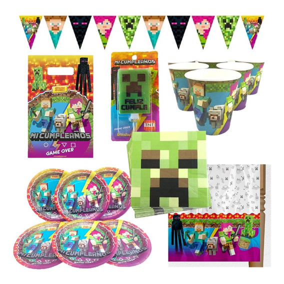 Pack Cumpleaños Minecraft X 6 Cotillón Activarte