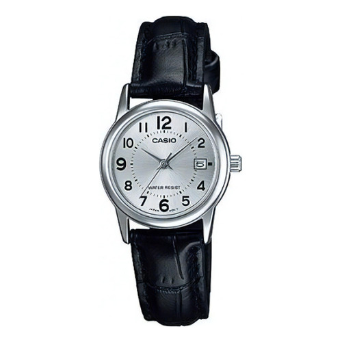 Reloj Casio Ltp-v002l-7b Mujer Analógico Color de la malla Negro Color del bisel Plateado Color del fondo Plateado