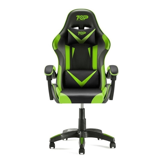 Silla de escritorio Top Digital CH-02 gamer ergonómica  negra y verde con tapizado de cuero sintético