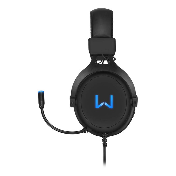 Audífonos gamer Warrior Volker PH258 negro con luz  azul LED
