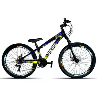 Mountain Bike Vikingx Tuff 25 Aro 26 13.5  21v Freios De Disco Mecânico Câmbios Shimano Tourney Cor Preto/azul/amarelo/branco