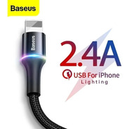 Cabo Usb Baseus 50cm iPhone 6 7 8 11 2.4a Lightning Led Rgb