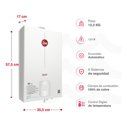 Calentador De Agua 16lt Rheem Gas Natural Tiro Forzado Dig Color Blanco Tipo de gas GN 120V