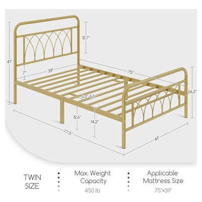 Bed Frame Individual Dorado Yaheetech Pétalos