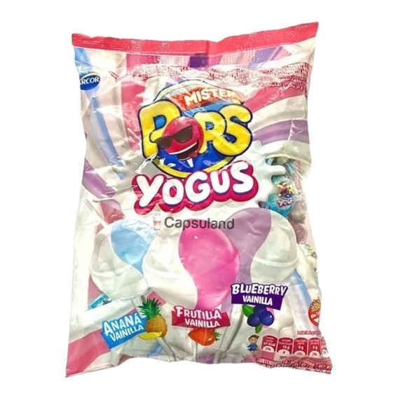 Bolsa de chupetines Arcor Mr. Pops yogus ananá frutilla y blueberry 50 unidades