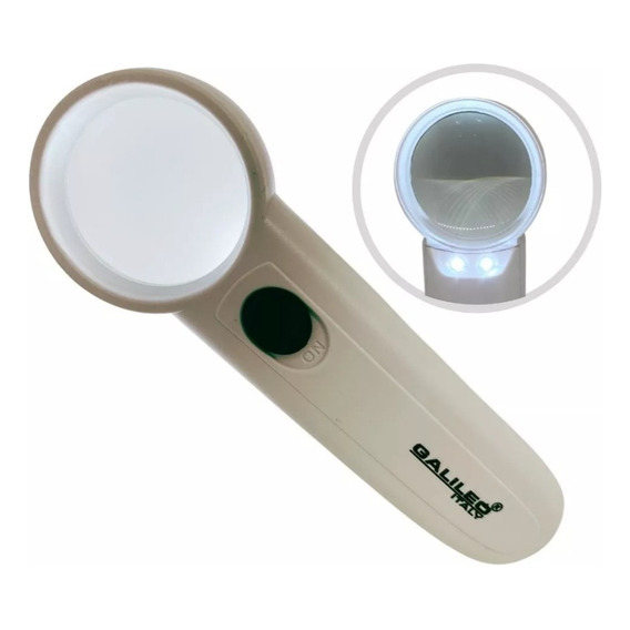 Lupa De Mano Galileo Doble Luz Led Lente Cristal 15x Prof.