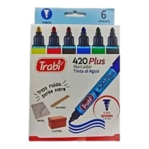 Marcador Tinta Al Agua Trabi 420 Plus X 6 Surtidos Tr5809