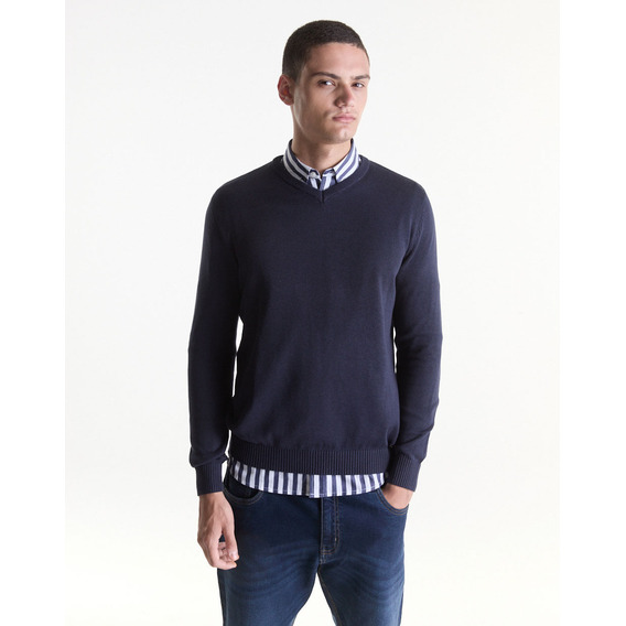 Sweater Nidda, Hombre, Escote V, Algodón, Marino, Equus