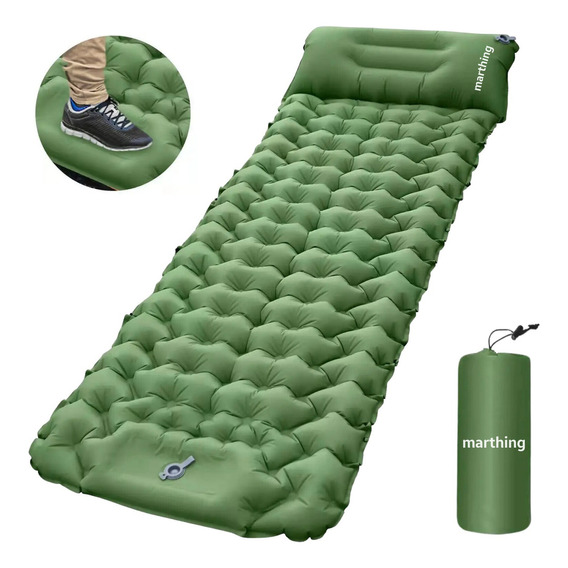 Colchoneta Inflable Individual Camping Mat Inflable Acampar Color Verde Militar