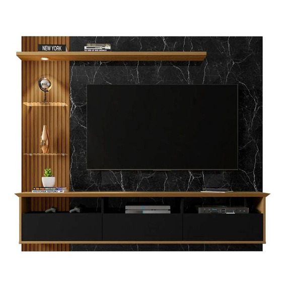 Panel Rack Tv 60 Trend Negro Canela Marmol