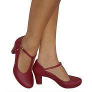 Sapato Para Dança Boneca Vermelho Salto Medio Grosso Duani