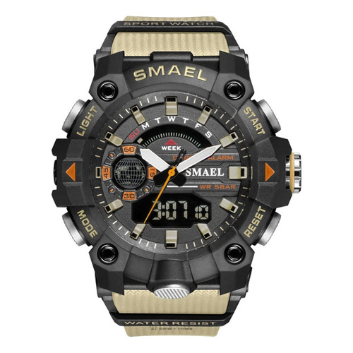 Smael Hombre Led Reloj Militar Dial Dual Táctico Camping Correa Caqui