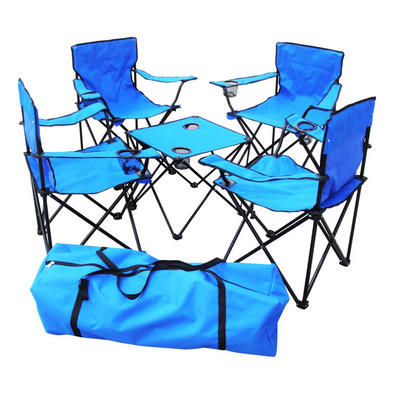 Set Mesa + 4 Sillas Plegables Exterior Camping Bolso El Rey