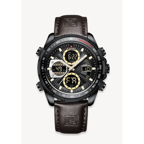 Reloj pulsera Naviforce NF9197L con correa de cuero color marrón - fondo negro