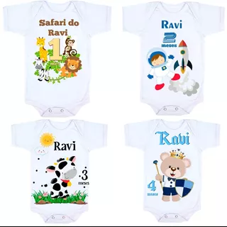 4 Body Bebê Infantil Mesversario Menino Personalizado