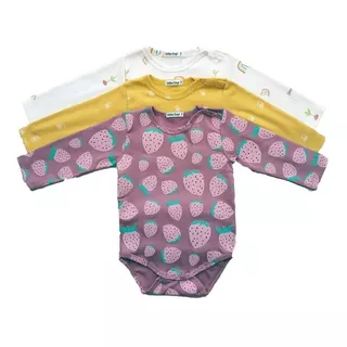 Ropa Bebé Algodón. Set Tres Bodys Estampados De Huertas Niña