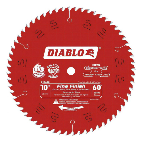Disco Sierra Diablo 10' Pulgadas 60 Dientes Corte Fino Color Rojo