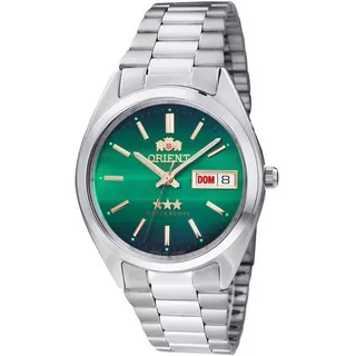 Relógio De Pulso Orient Automatic 469wa3f Com Corpo Prateado,  Analógico, Para Masculino, Fundo  Verde, Com Correia De Aço Inoxidável Cor Prateado, Agulhas Cor Dourado E Branco, Subdials De Cor Dourad