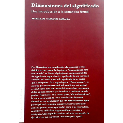 Dimensiones Del Significado: Una Introducción A La Semántica Formal, De Saab Carranza., Vol. Volumen Unico. Editorial Sadaf, Tapa Blanda, Edición 1 En Español