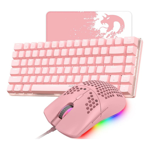 Combo Gamer Teclado Mecánico 60% Mambasnake | Super Combo Color Del Mouse Blanco Color Del Teclado Rosa