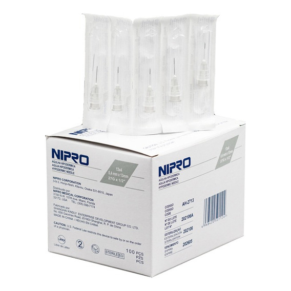 Aguja Hipodermica Nipro 27g X 1/2 Caja 100 Unidades