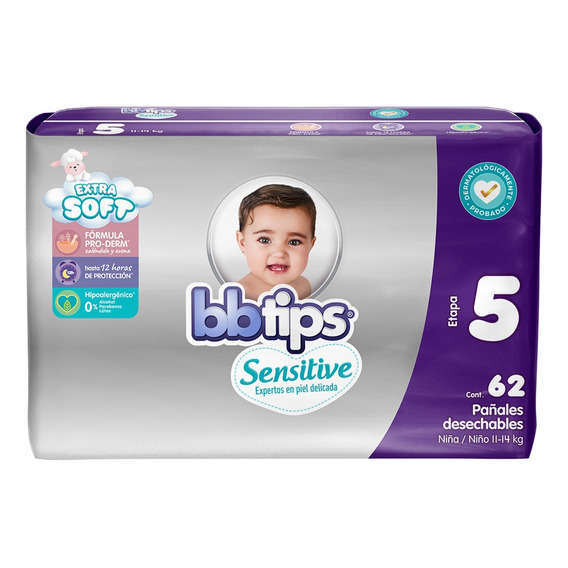 Pañales Bbtips Sensitive Talla 5 Unisex Xg 62 U