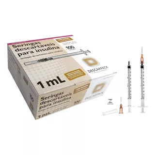 Kit Seringa Com Agulha Para Insulina 1 Ml - 200un Descarpack