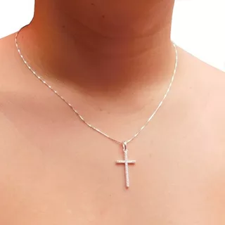 Corrente Colar Prata Cruz Crucifixo Feminino Cravejado