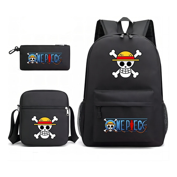 Mochilas Set 3pzs One Piece Calavera Anime Escolar Bolso