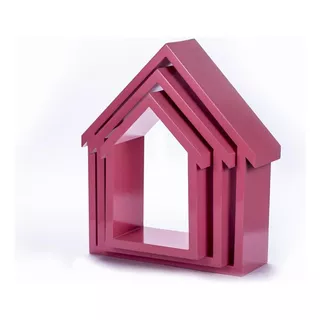 Kit Com 3 Nichos Decorativos Tipo Casinha Em Mdf  Cor Rosa