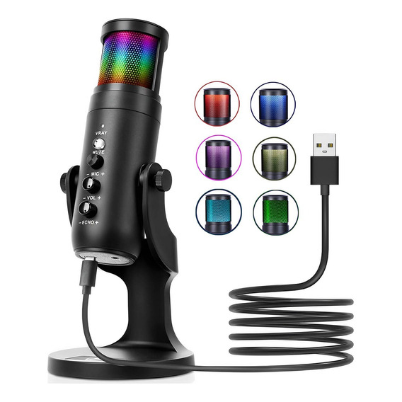 Usb Microfono Gamer Condensador Pc Profesional Podcast Rgb